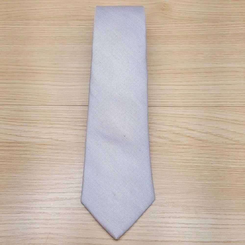 BLOOMINGDALES MENS STORE Neck Tie Solid Grey Silk Linen Woven Classic Necktie - Picture 2 of 6